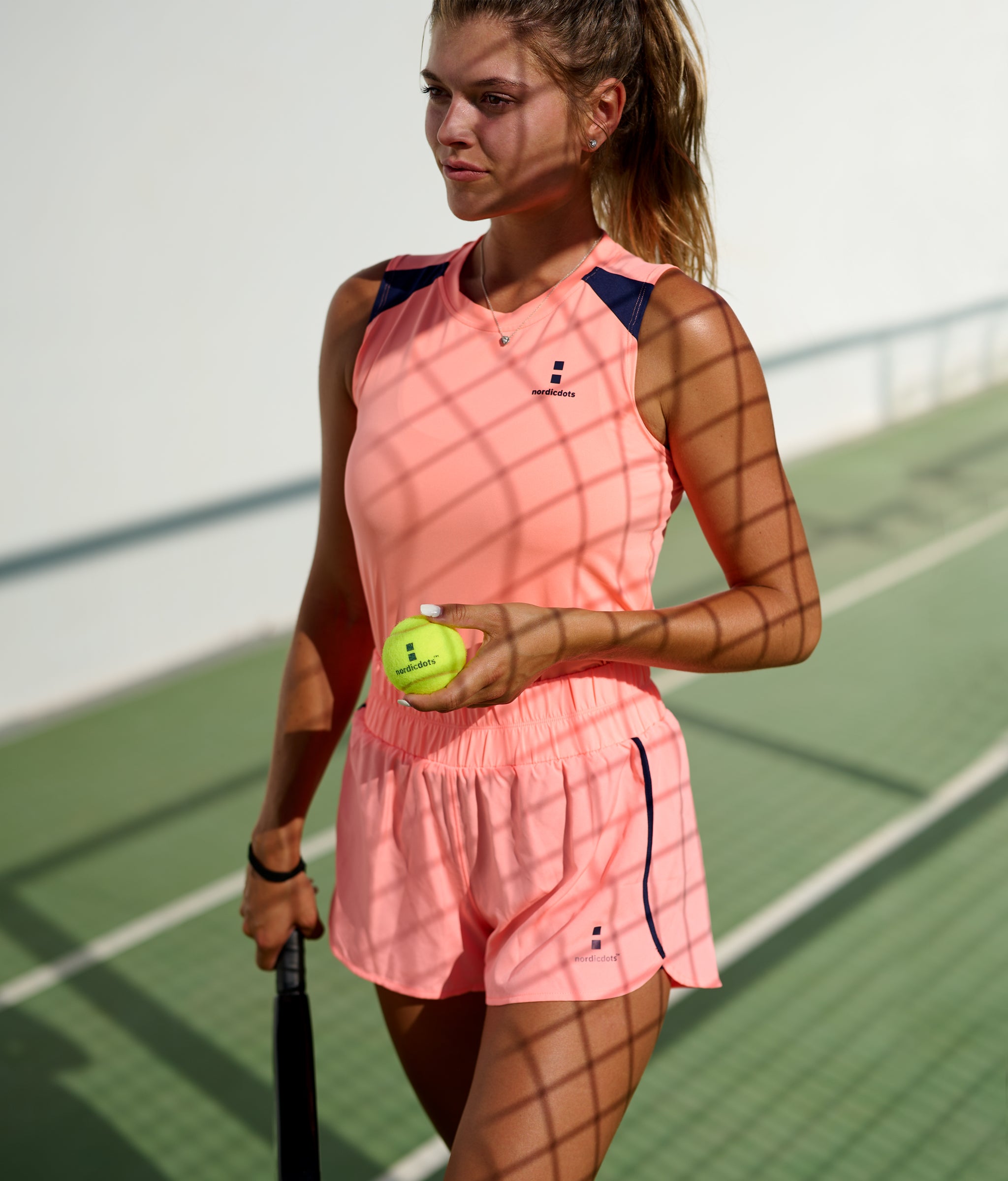 nordicdots tennis padel apparel for women nordicdots.com melon tank-top and shorts
