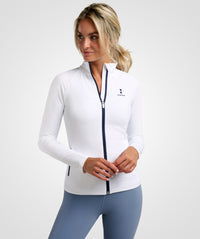 nordicdots long sleeve jacket in white for women tennis padel fitness compression nordicdots.com